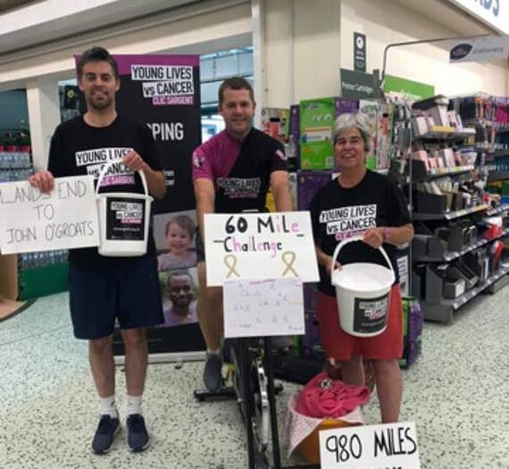 Fundraisers cycle 90 miles in store to raise funds for CLIC Sargent