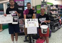 Fundraisers cycle 90 miles in store to raise funds for CLIC Sargent