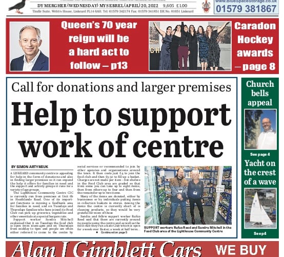 The front page of the Wednesday, April 20, 2022 edition of the Cornish Times