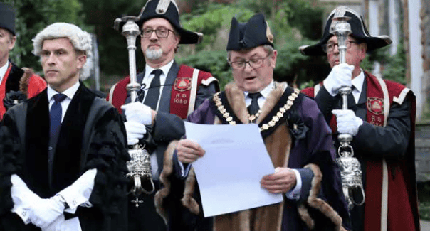 Launceston Town Council holding the Proclamation for King Charles III 2022