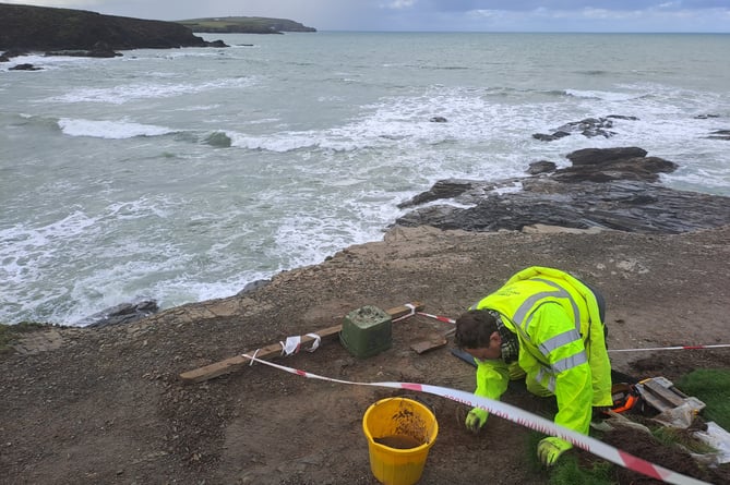 Richard Mikulski of Cornwall Archaeological Unit excavating the skeleton, thought to be the remains of a sailor shipwrecked off the North Cornish coast 