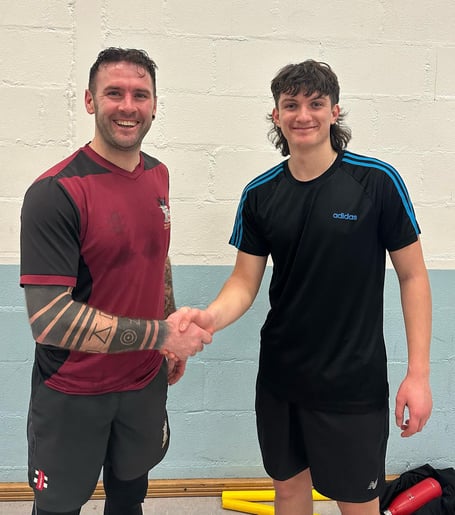 New signing Keith Maynard (right) with Werrington's new director of cricket, Adam Hodgson