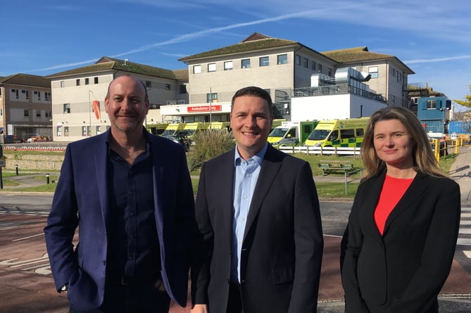 Shadow health secretary Wes Streeting on visit to Royal Cornwall Hospital in Truro with Labour Parliamentary candidates Perran Moon and Jayne Kirkham