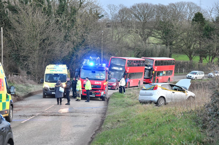 Ambulance, fire and police crews all attended the two vehicle collision at Hallworthy