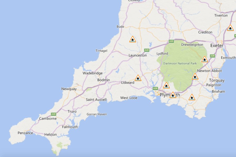 A flood warning map for Cornwall