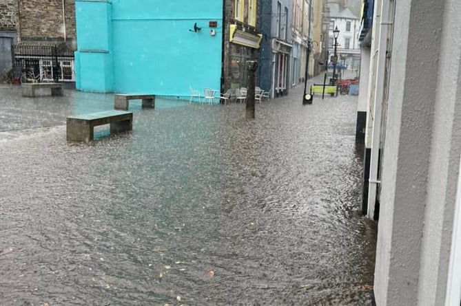 The flooding on Honey Street in Bodmin caused by yesterday's thunderstorms