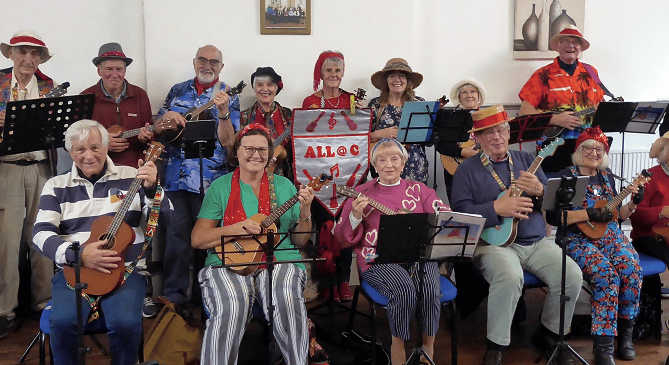 All@C: the Bude Ukulele Band visited the Thursday Friendship Group at Bodmin Street Methodist Church to share their songs
