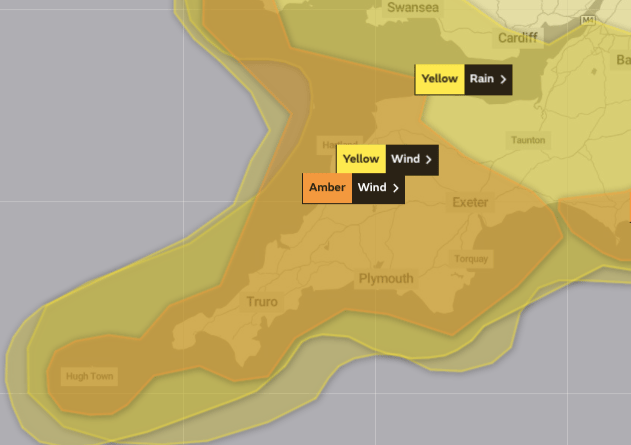 The Met Office's yellow and amber warnings for later this week