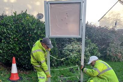 PICTURED: The newly Stourscombe & Lawhitton Parish Noticeboard being installed