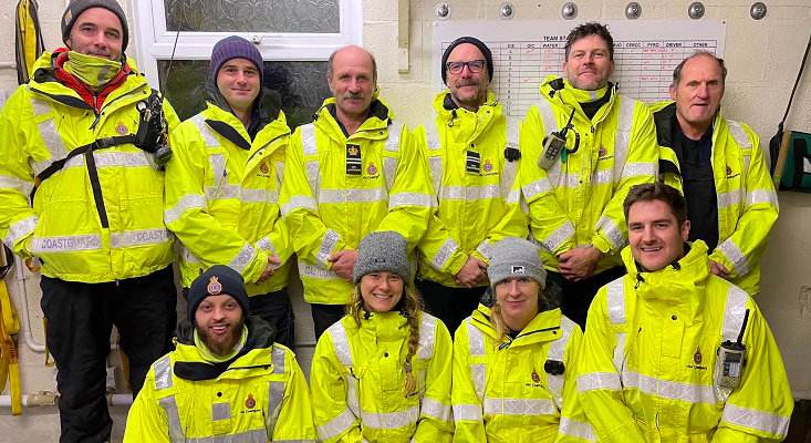 The Bude coastguard team celebrating Vic and Lottie’s success.