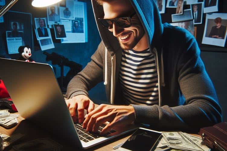 AI illustration of scammer in room