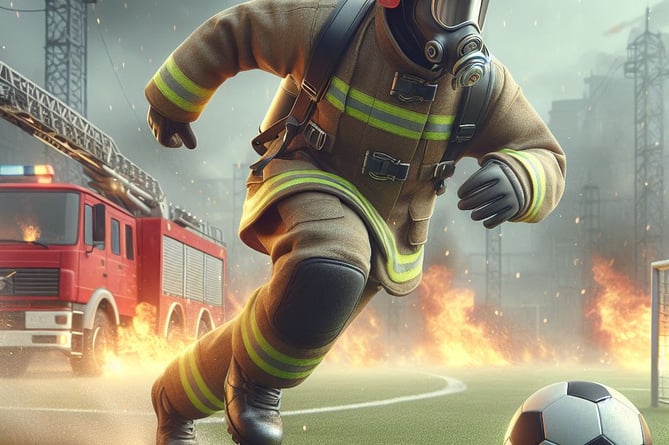 Fireman playing football -Bing AI