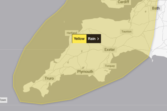 Yellow Rain Warning Cornwall - 14/02