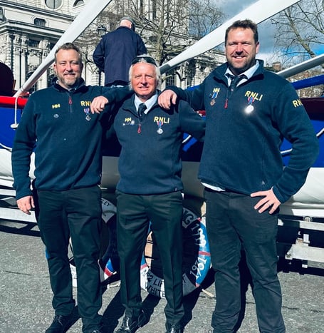 Tim and Ted among those celebrating the RNLI in London (Picture: Bude RNLI Lifeguards)