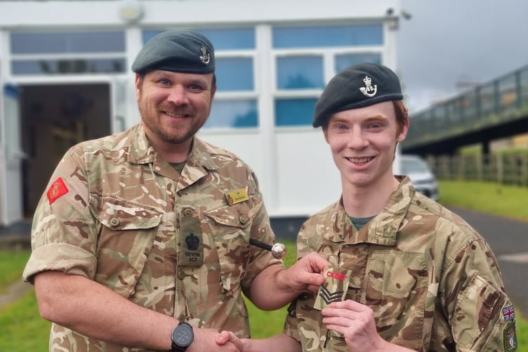 Cpl Thane Sargent received Promotion to Cadet Sargent from Company Serjeant Major Dave Macbeth
