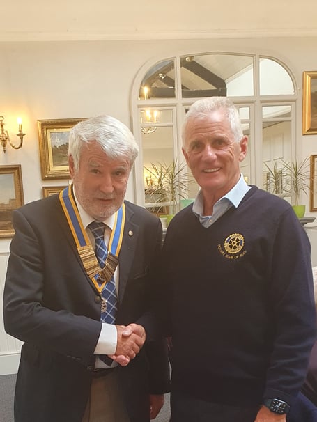 Bude Rotary Club's new president Martin Yeo with outgoing Rob Cox