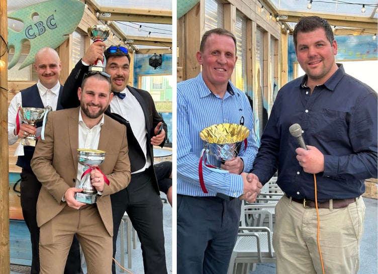 Ben Hancock (front of left picture) was named Players' Player of the Year while Dave Gregory (right picture, left) was recognised for his work with the women's team.