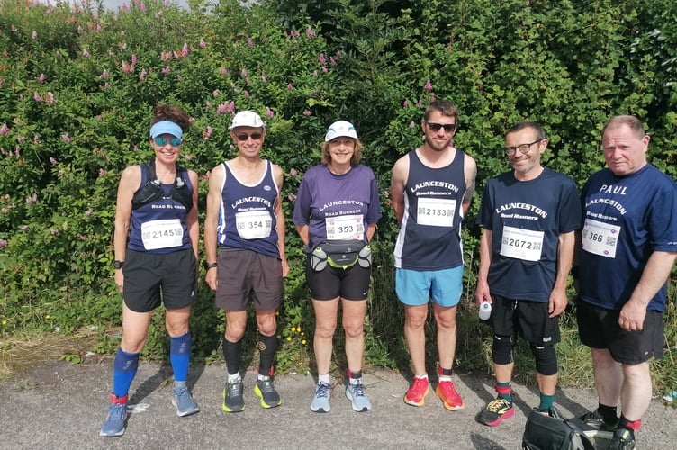 Launceston Road Runners at the Indian Queens Half Marathon with the exception of Jenny Mills and John Barnes. From left: Claire Winfield, Kevin Marshall, Lavinia Marshall, Eddie Thomson, David Thomson and Paul Heywood.