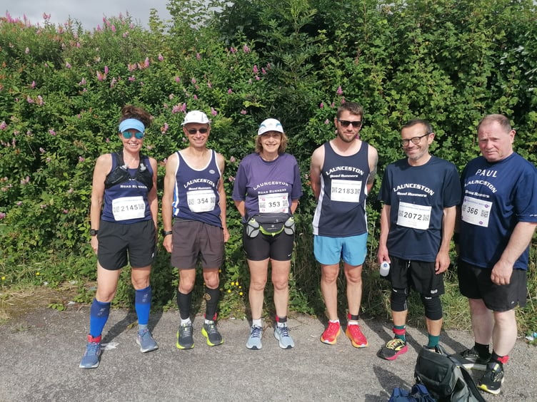 Launceston Road Runners at the Indian Queens Half Marathon with the exception of Jenny Mills and John Barnes. From left: Claire Winfield, Kevin Marshall, Lavinia Marshall, Eddie Thomson, David Thomson and Paul Heywood.
