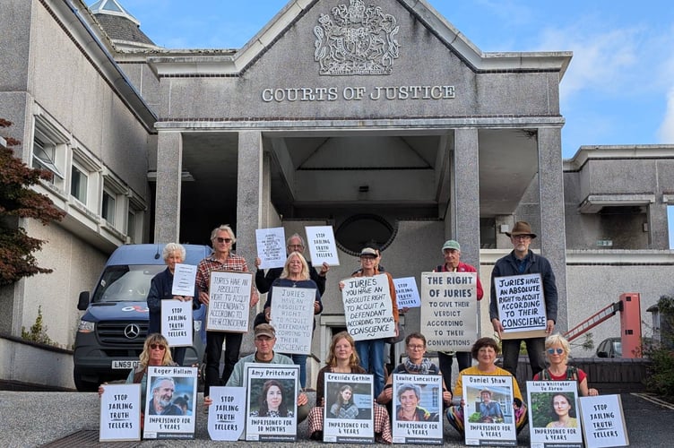 Defend Our Juries protestors outside Truro Crown Court