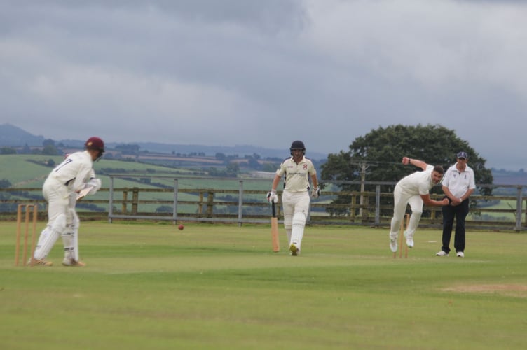 Werrington's Dan Barnard bowls to St Austell's Connor Cooke at Ladycross on Saturday. Picture: Paul Hamlyn
