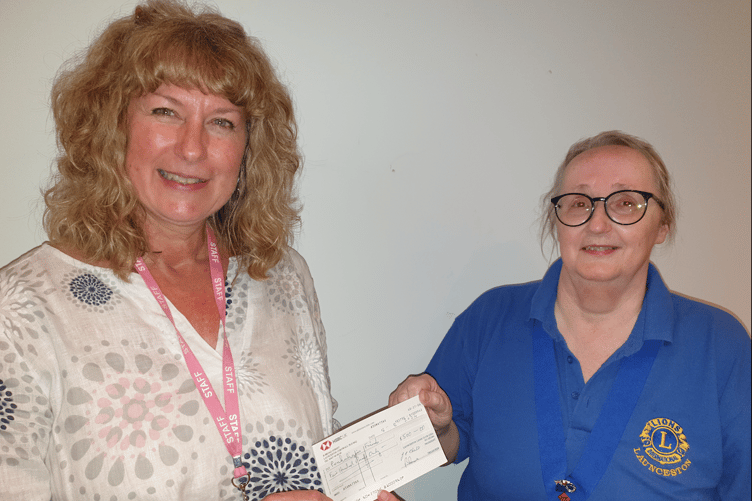 Launceston Lions Club president Sue Tierney presented a cheque for £500 to Julie Parker, CEO of Penhaligon's Friends