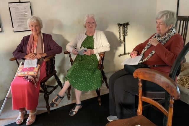 (From left to right) Margaret Hopes, Celia Jennings and Pat Mallett discuss the quiz and use the chairs for the purpose for which they were originally intended