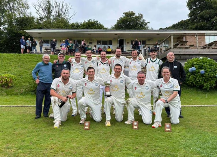 Beacon's players and officials celebrate their victory at Falmouth on Saturday. Picture: Beacon CC