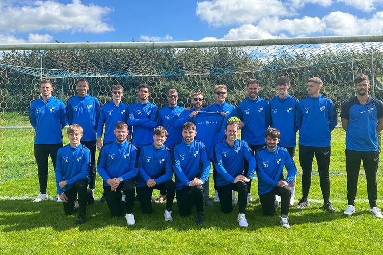 Camelford were parading their new tracksuits for the first time, which have been kindly sponsored by the Buddy Media Group. Picture: Camelford AFC