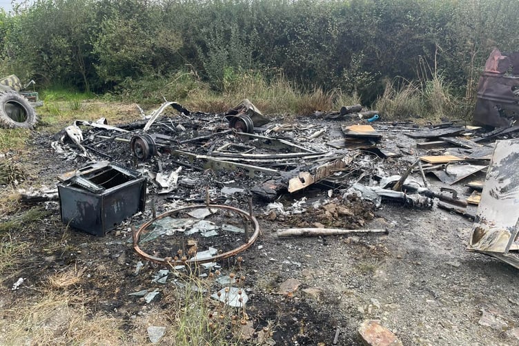The wreckage of the blaze in Bradworthy