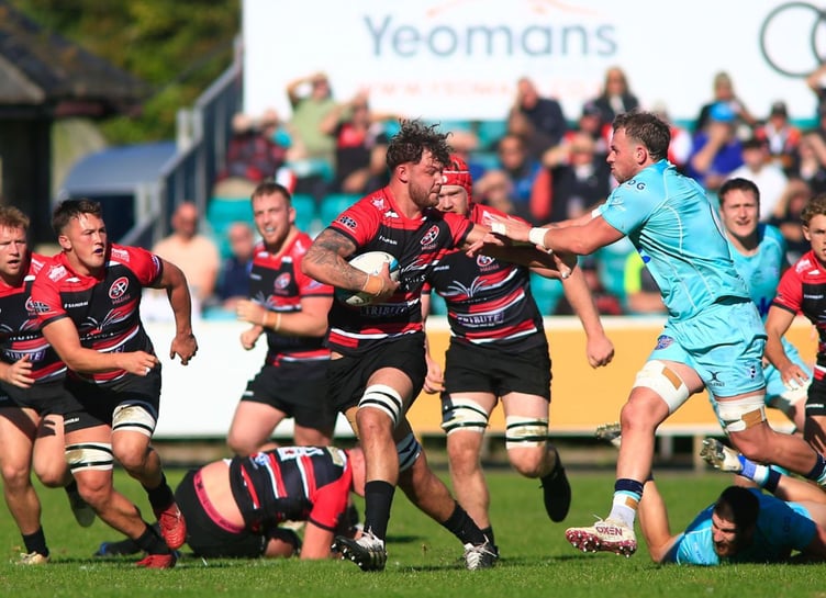 Lock Charlie Rice, pictured trying to break clear of the Bedford Blues defence, was the Cornish Pirates man of the match on Saturday. Picture: Brian Tempest