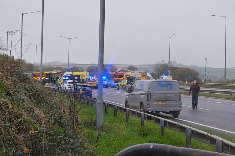 Emergency services on the scene at the crash, including the air ambulance