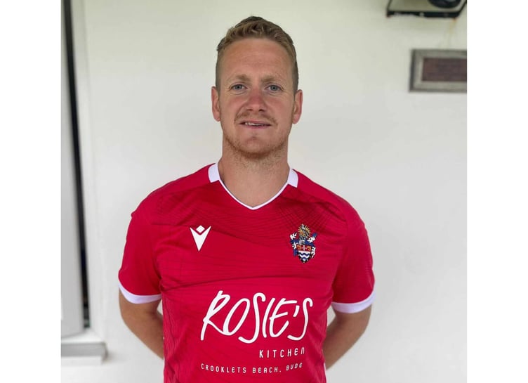 Gary Clarke in this season's away shirt. Picture: Bude Town AFC