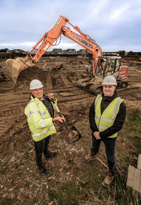 Cllr James O’Keefe, mayor of Padstow, joined Graham Hutton, deputy managing director at Baker Estates to break the ground