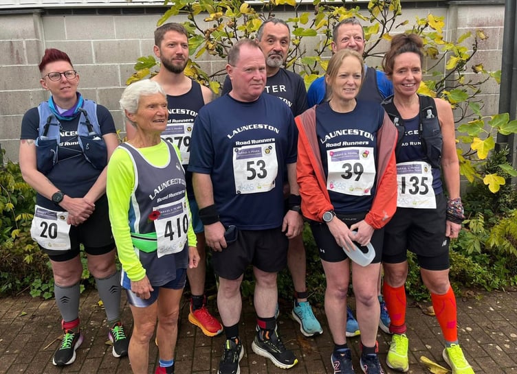 Eight of the nine Launceston Road Runners that finished the Cornish Half Marathon.
Back row: Vikki Savage, Eddie Thomson, Peter James and Jason Shipton.
Front row: Jenny Mills, Paul Heywood, Emma James and Claire Winfield. Missing from picture: David Thomson.
Picture: Launceston Road Runners