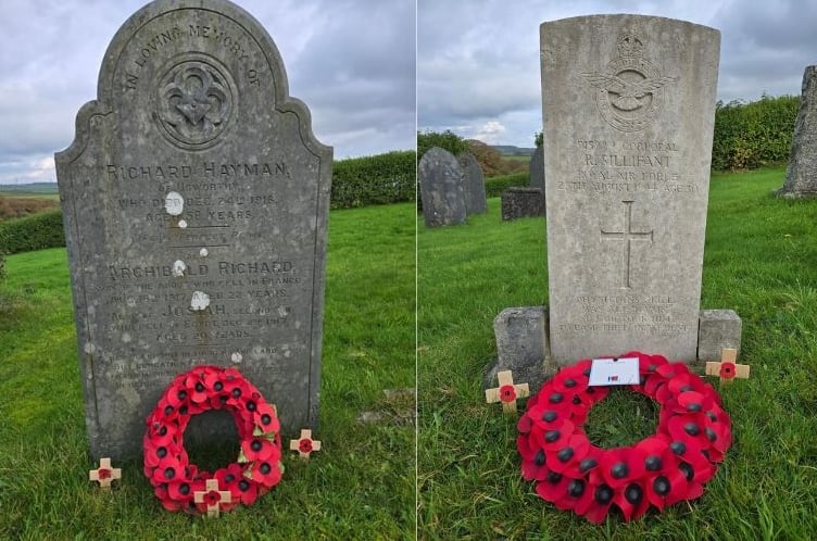 Chilsworthy: Geoff Broome laid a wreath on the grave of the father of Archibald and Richard Hayman who gave their lives in World War I and John Cleave laid a wreath on the grave of Corporal Richard Sillifant who died as the result of injuries sustained in World War II