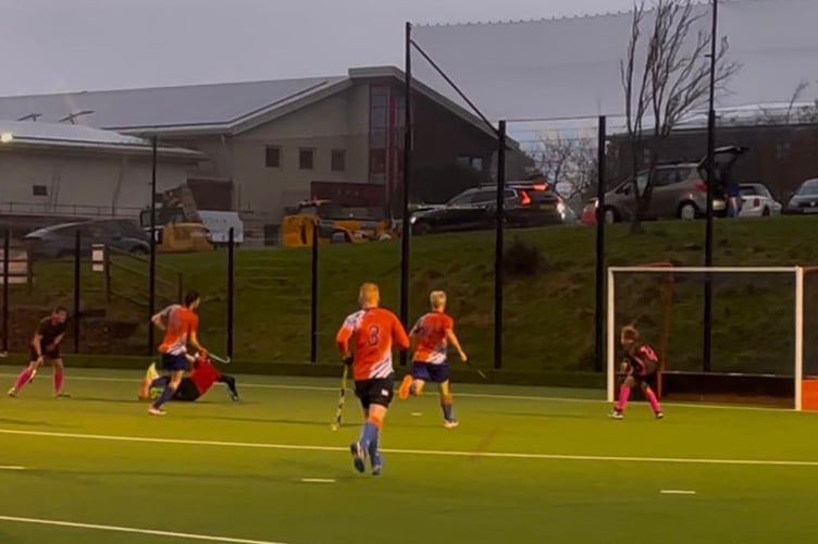 Bude youngster Marc Leverton closing in on goal as he anticipates a cross from Henry Gwynn-Thomas past the onrushing keeper. Picture: Andy Davis