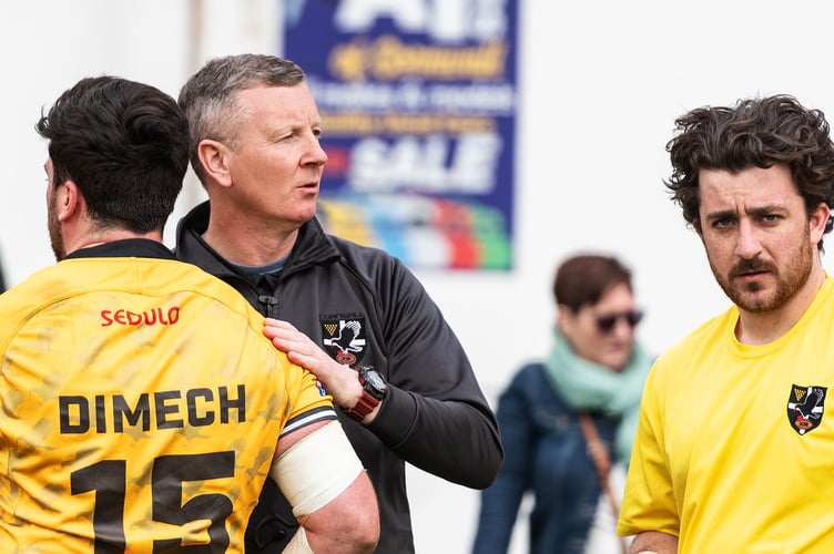 Cornwall RLFC head coach Mike Abbott (centre) has committed his future to the Choughs. Picture: Colin Bradbury