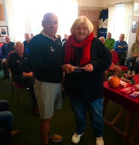 Bude and North Cornwall Golf Club Seniors section's captain Doug Holts' charity this year was Bude Food Bank. Pictured is Len Hancock presenting a cheque for £674 to Mrs Susan Jarvis of Bude Food Bank. (Picture: Gary Carter)