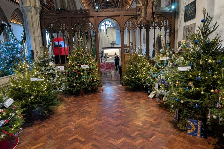Several of the many decorated trees lit up within the church. (Picture: Aaron Greenaway)