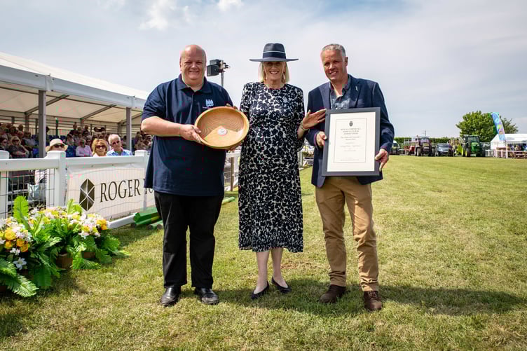 2023 Duke of Cornwall’s Award winners Treleague Dairy, presented by 2023 Show President Lady Bolitho
