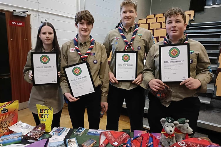 The four Scouts with their awards (Picture: Holsworthy Explorers)