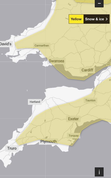 The yellow weather warning across the UK has been extended to include Devon and Cornwall. (Picture: Met Office)