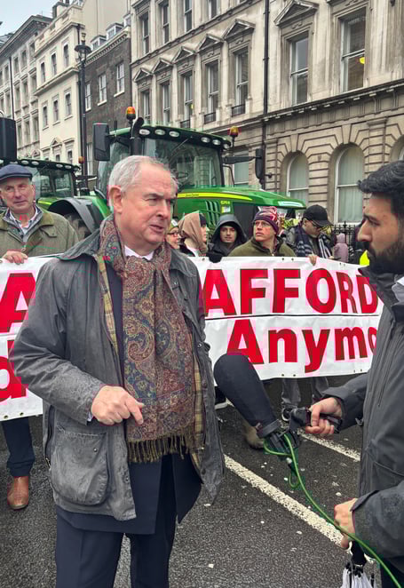 Sir Geoffrey Cox KC being interviewed while participating in the protest through London. (Picture: Sir Geoffrey Cox KC)