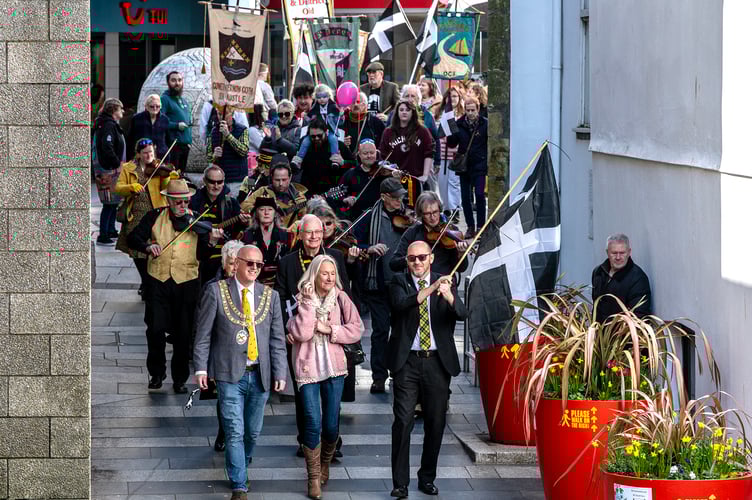 The St Piran’s parade went through the centre of the town. Picture: Paul Williams