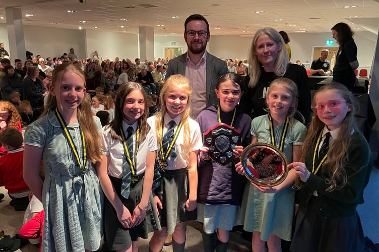 The winning Year 5/6 Girls team from Bishop Cornish are all smiles at the awards night