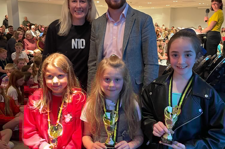 Year 3/4 Girls: Millie O’Brien (Bishop Cornish), Senera Handford (Stoke Climsland) and Zelah Tribe-Purvis (Sir Robert Geffrey) with their individual awards