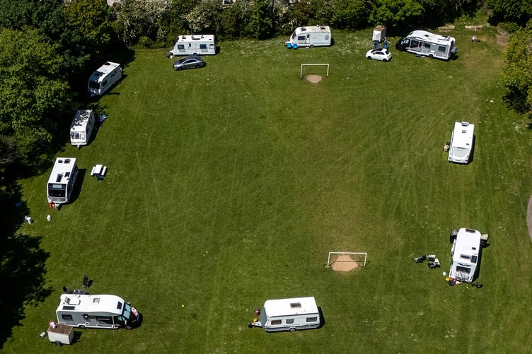 Travellers parked up around the football pitch at Poltair Park in St Austell. Picture: Paul Williams