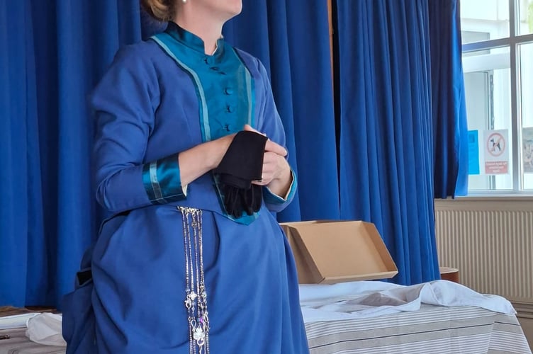Emma Hughes aka The Lady Time Traveller talking to Trevone WI about dressing the Victorians