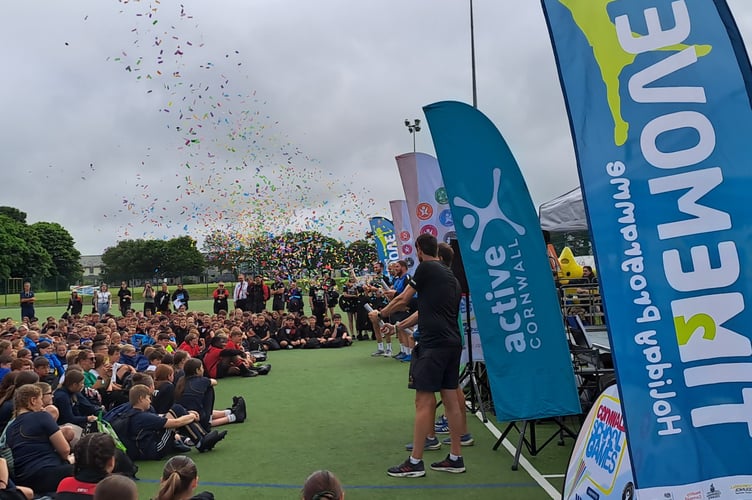 Confetti cannon fire for the opening of the Cornwall School Games in Liskeard